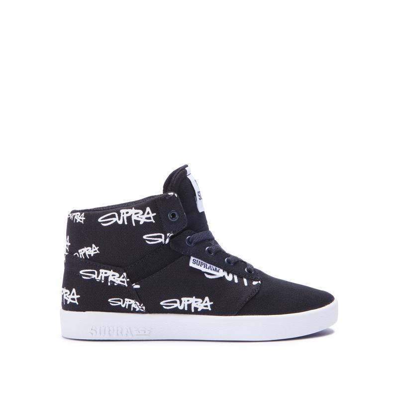 Buty Supra YOREK HIGH - Sneakersy Wysokie Dziecięce - Czarne / Białe (RVET-45192)